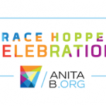 Logo for the Grace Hopper Celebration with colorful text and the AnitaB.org logo below.